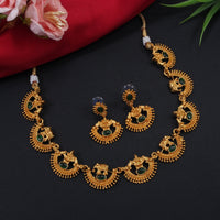 Ethnic Traditional Gold Plated Hathi And Laxami Design Choker Temple Necklace With Earring Jewellery Set For Women And Girls