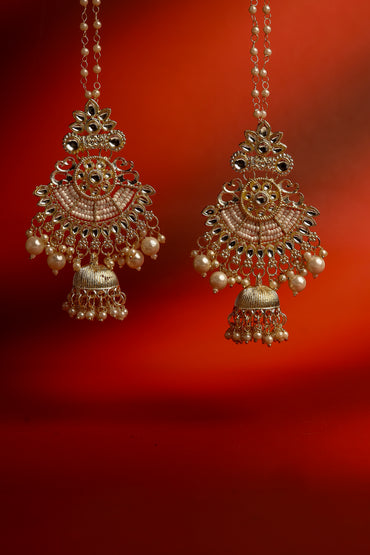 Oversized Kundan Statement Dangles with Pearl Beadwork
