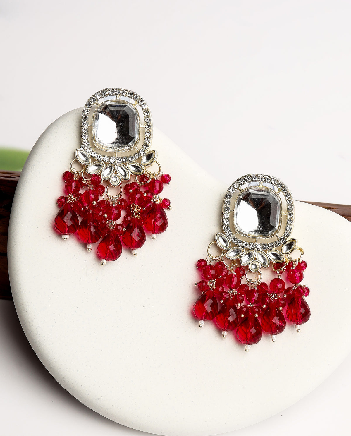 Square Kundan Earrings with Round Crystal Centerpiece Gold Plated Earrings