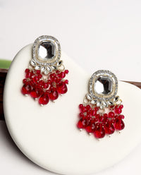 Square Kundan Earrings with Round Crystal Centerpiece Gold Plated Earrings