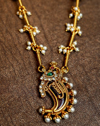 Antique Gold Finish Pendant with Seed Pearl Clusters and Matching Jhumka Earrings