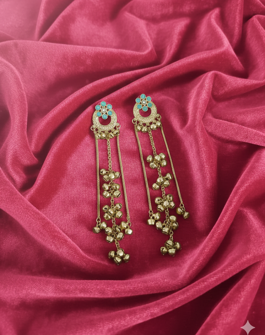 Traditional Kashmiri Ghungroo With Long Chain Drop Earrings For Woman