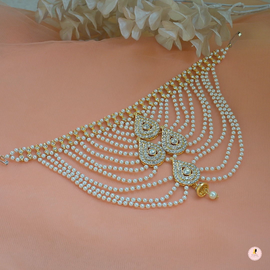 Ethereal Pearl Back Bridal Blouse Designer Gold Embroidered Wedding Saree Back Brooch