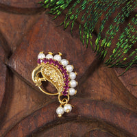 Classic Gold Plated Peacock Design Maharashtrian Nath Traditional CZ Stones Non Piercing Stud For Women And Girl