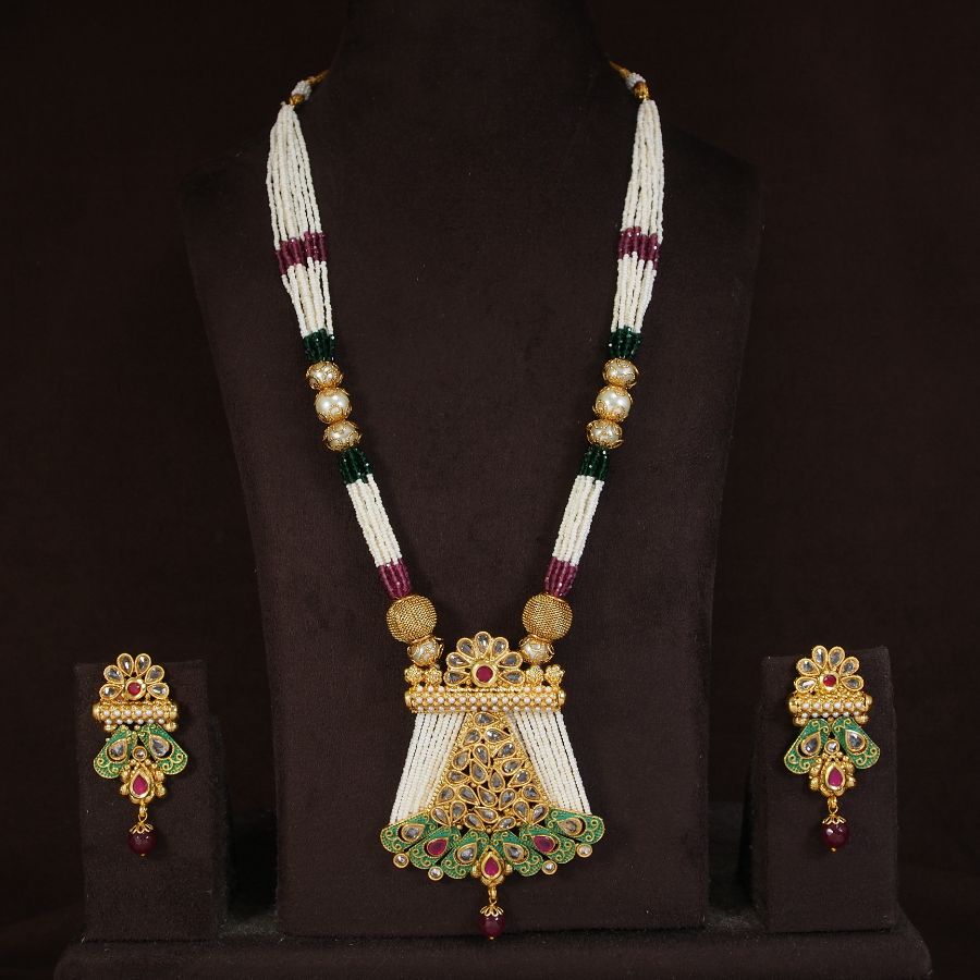 Copper Gold Plated Long Haram Set Earrings For Woman For Woman & Girls