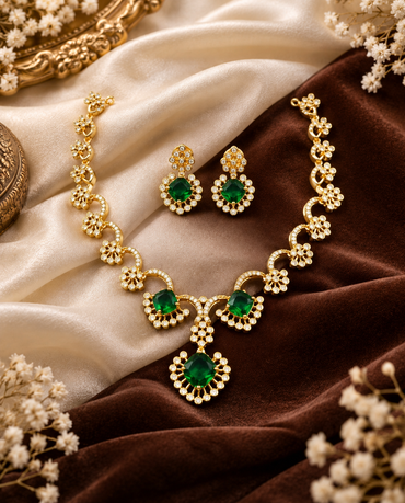 Elegant Gold-Tone Swirling Floral AD Necklace Set