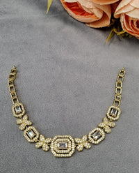 Emerald-Cut American Diamond Choker Necklace Set with Matching Studs
