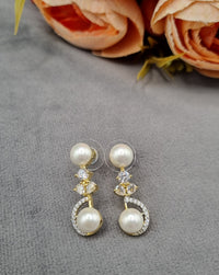 Pearl & American Diamond Crescent Necklace Set with Matching Drop Earrings