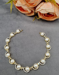Pearl & American Diamond Crescent Necklace Set with Matching Drop Earrings