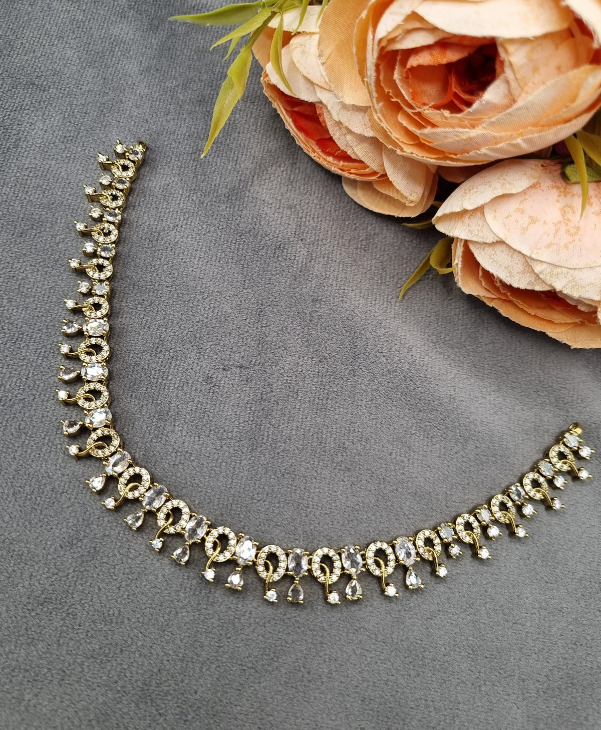 American Diamond Drop Necklace Set with Matching Dangle Earrings