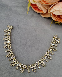 Geometric Baguette & American Diamond Choker Necklace Set with Drop Earrings