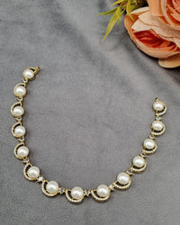 Pearl & American Diamond Crescent Choker Set with Drop Earrings