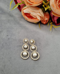 American Diamond Halo Pearl Necklace and Earrings Set