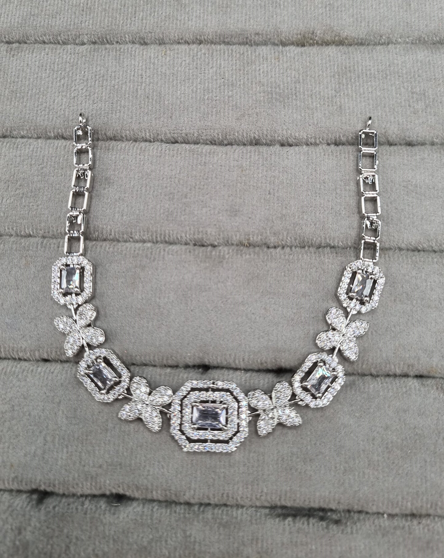 Floral & Geometric Baguette American Diamond Choker Set
