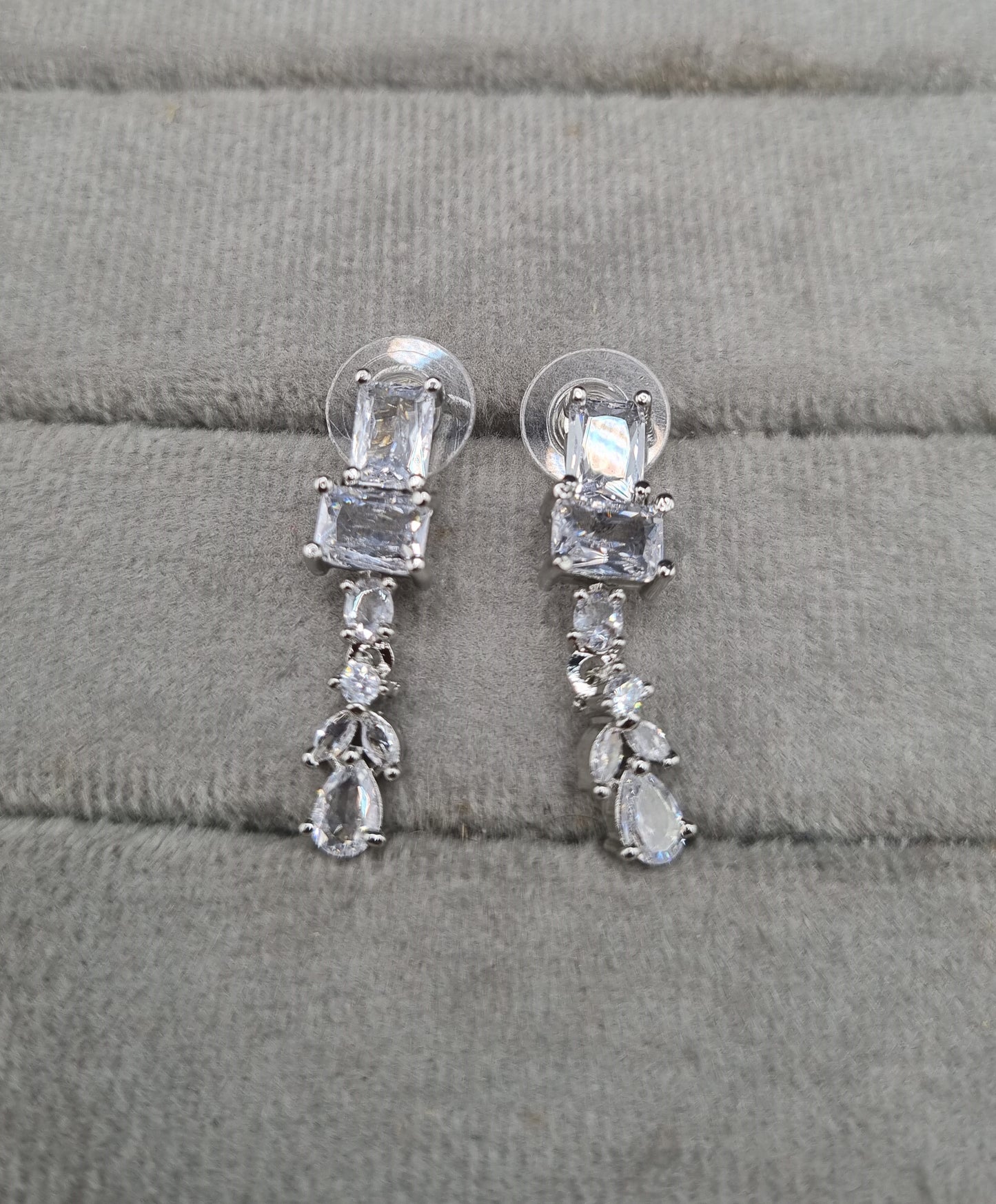 Art Deco Baguette & Teardrop CZ Necklace Set with Matching Drops