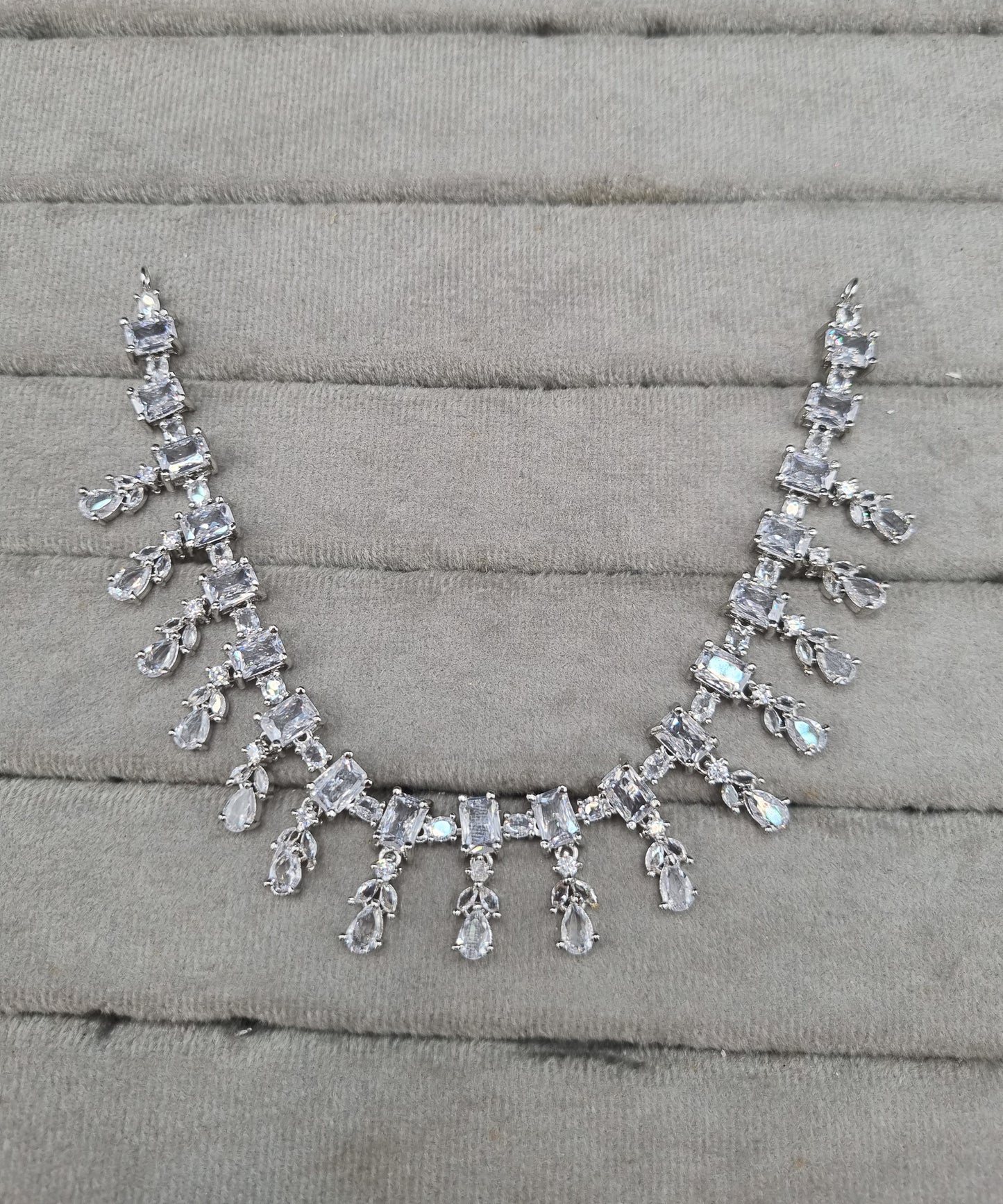 Art Deco Baguette & Teardrop CZ Necklace Set with Matching Drops