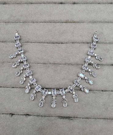 Art Deco Baguette & Teardrop CZ Necklace Set with Matching Drops