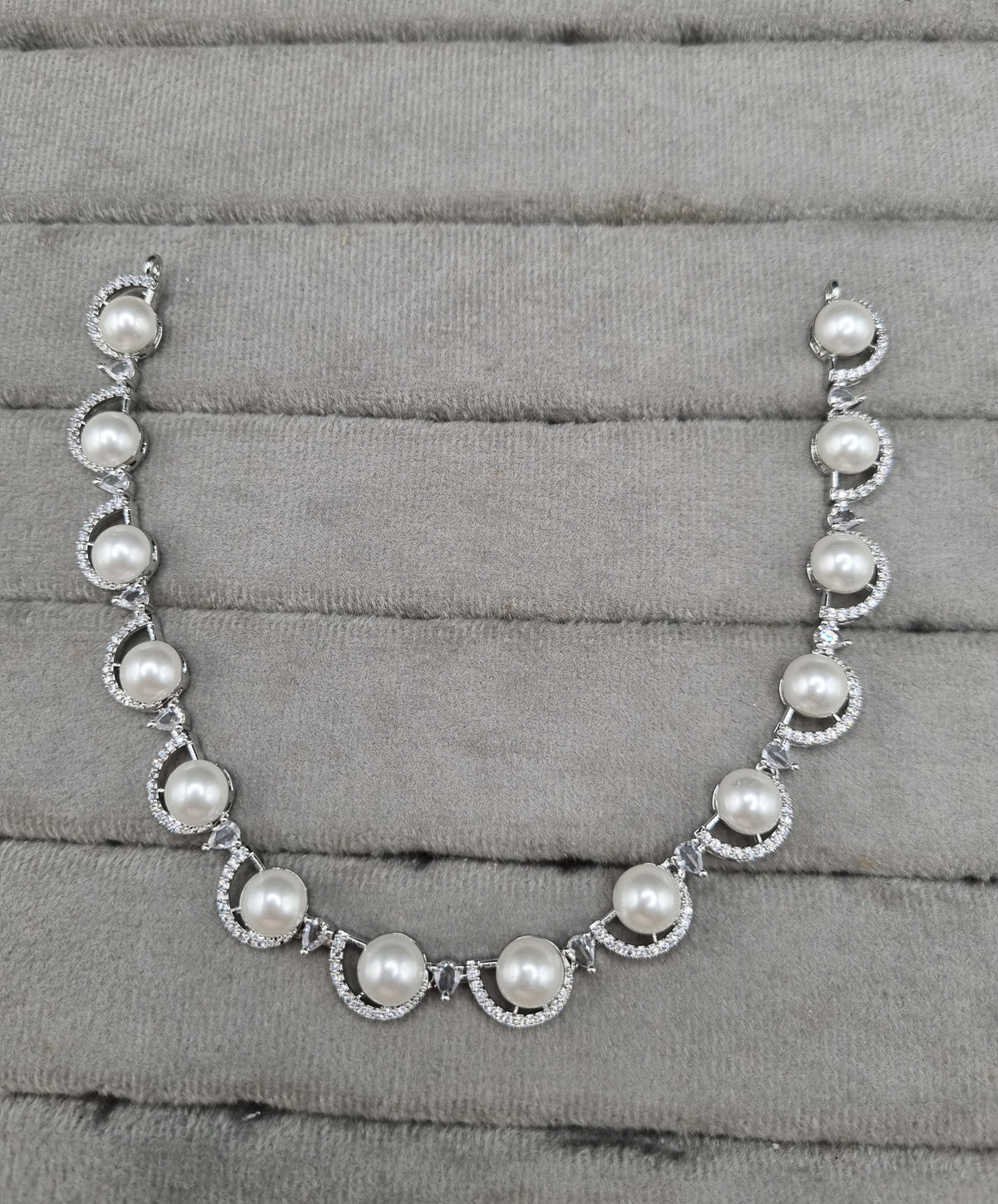 Scalloped Pavé CZ Pearl Choker Set with Matching Drops