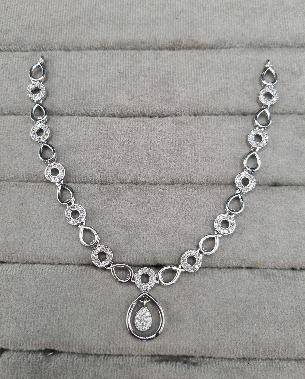 Minimalist Pavé Drop American Diamond Necklace Set