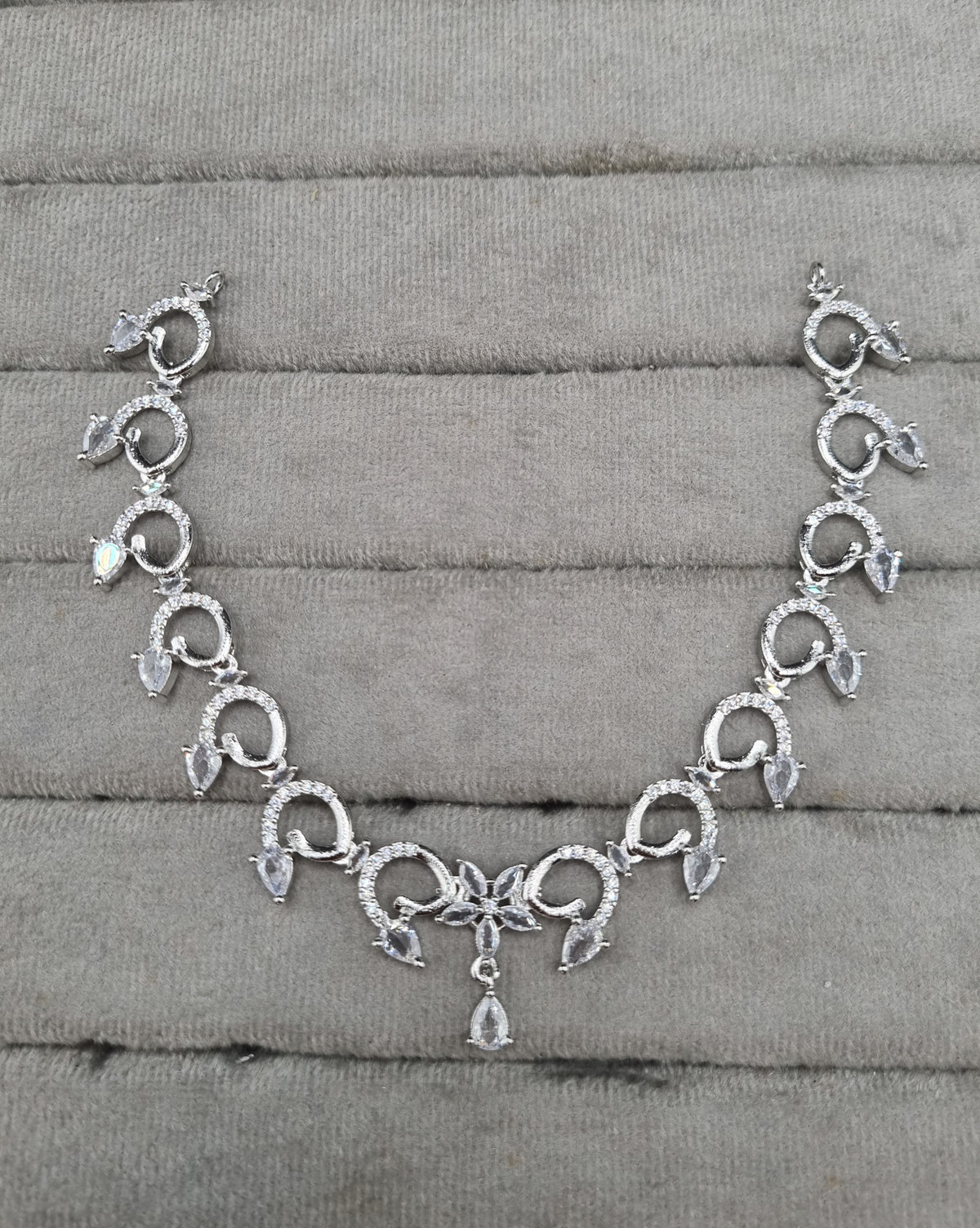Delicate Blossom Teardrop American Diamond Choker Set