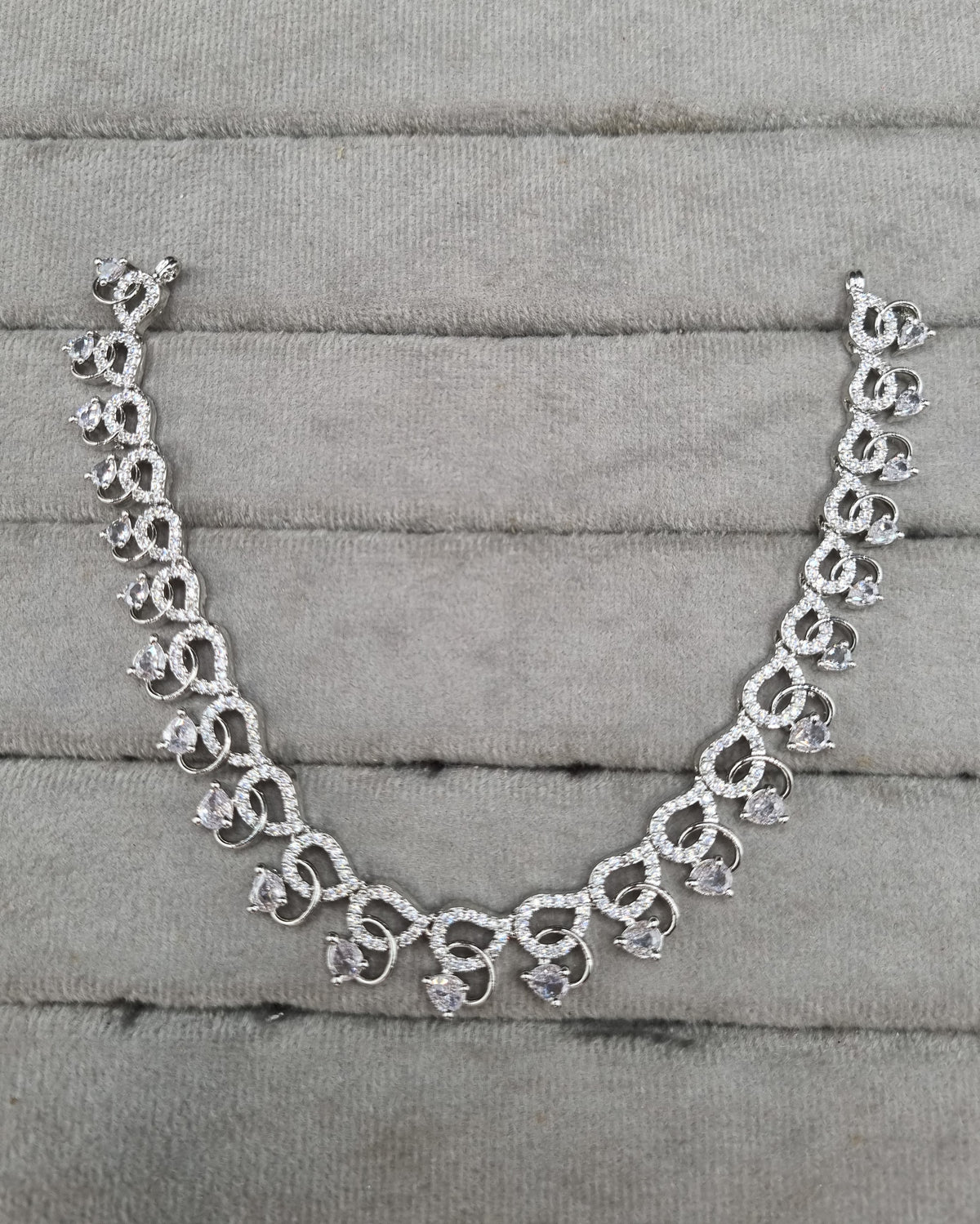 Scroll Wave American Diamond Necklace Set with Teardrop Earrings