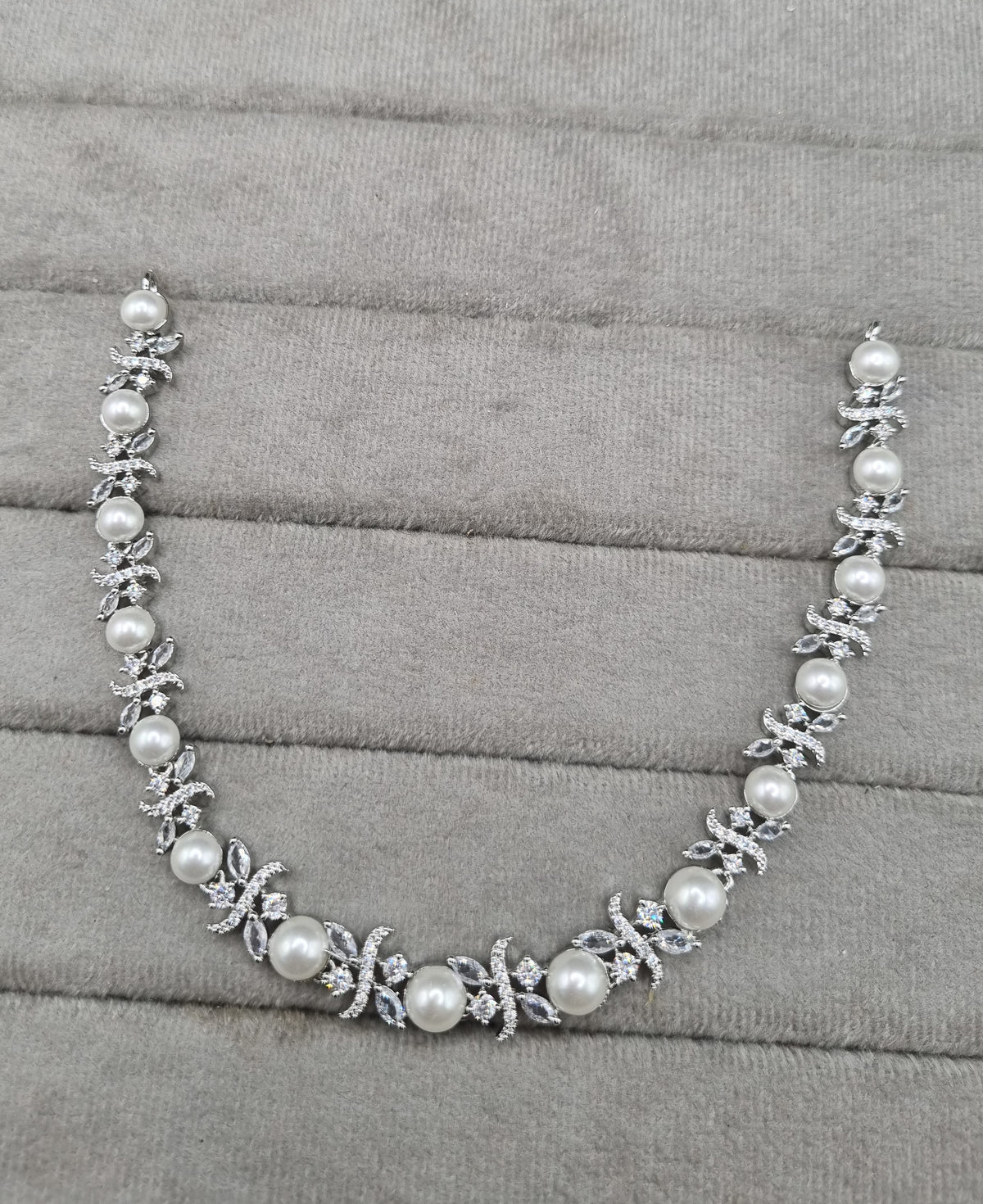Elegant Botanical Pearl & American Diamond Choker Set