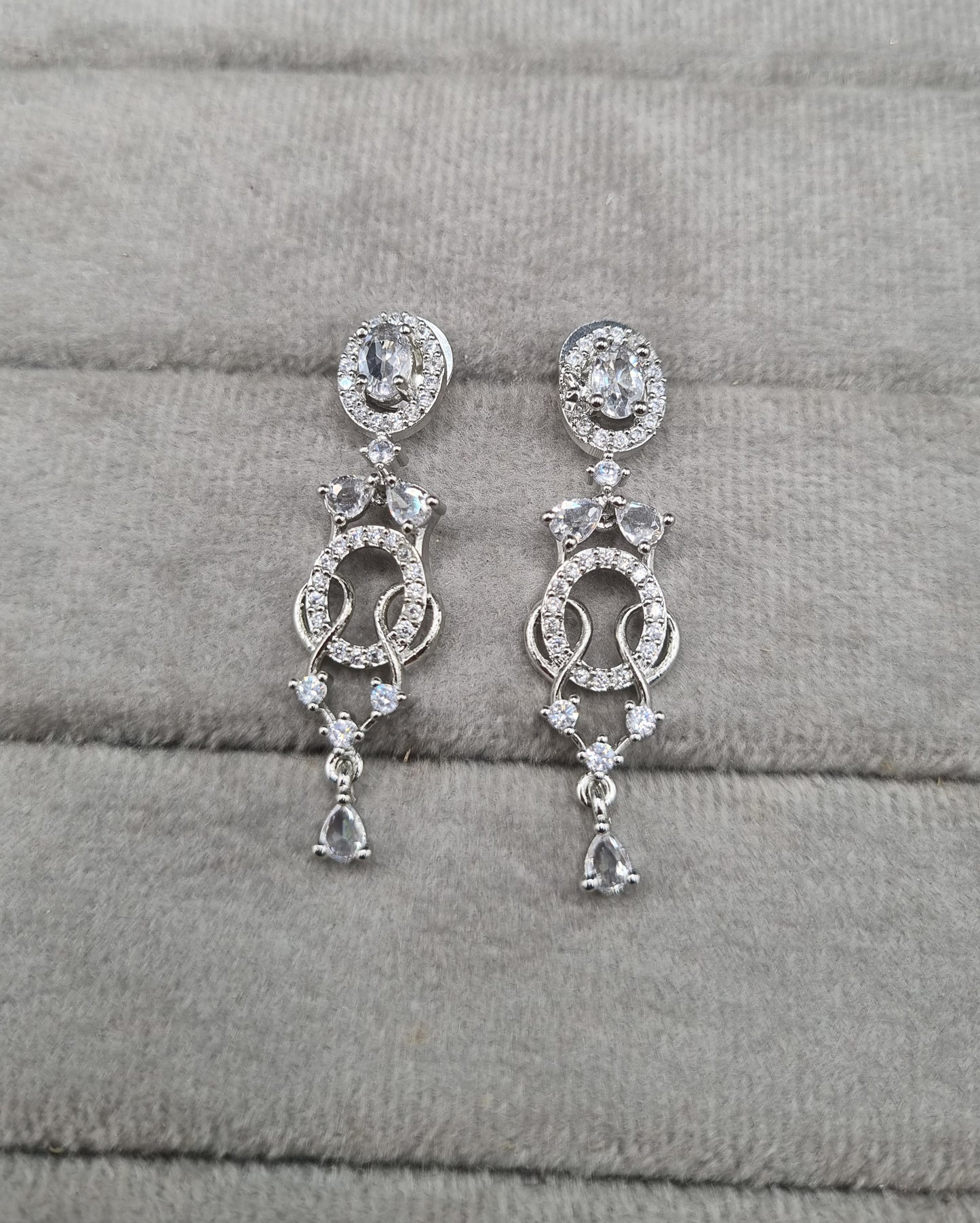 Teardrop Fringe American Diamond Choker Set with Dangling Earrings