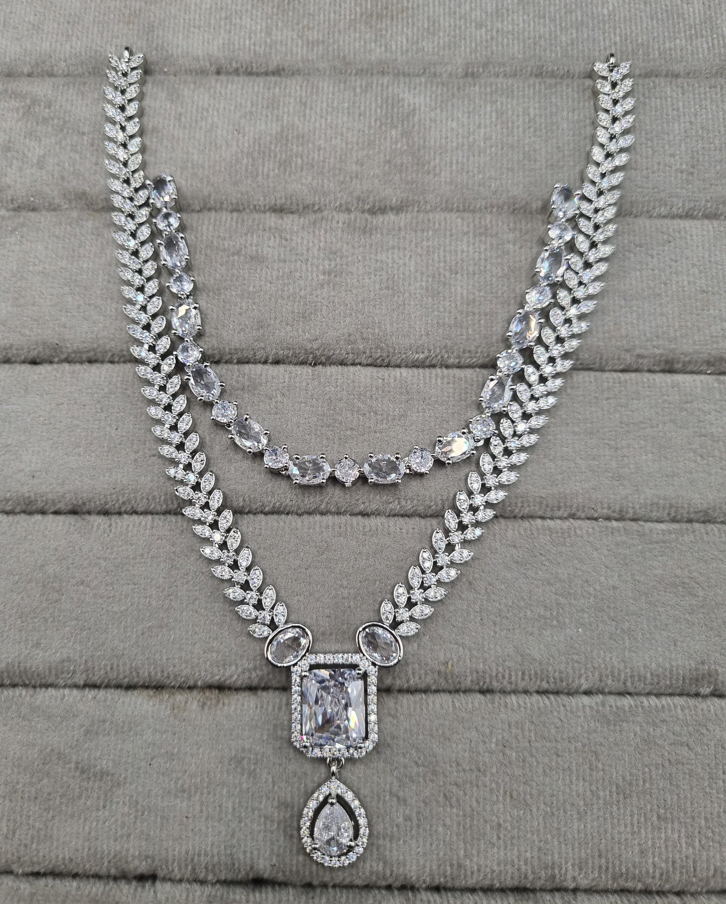 Layered American Diamond Necklace & Earring Set