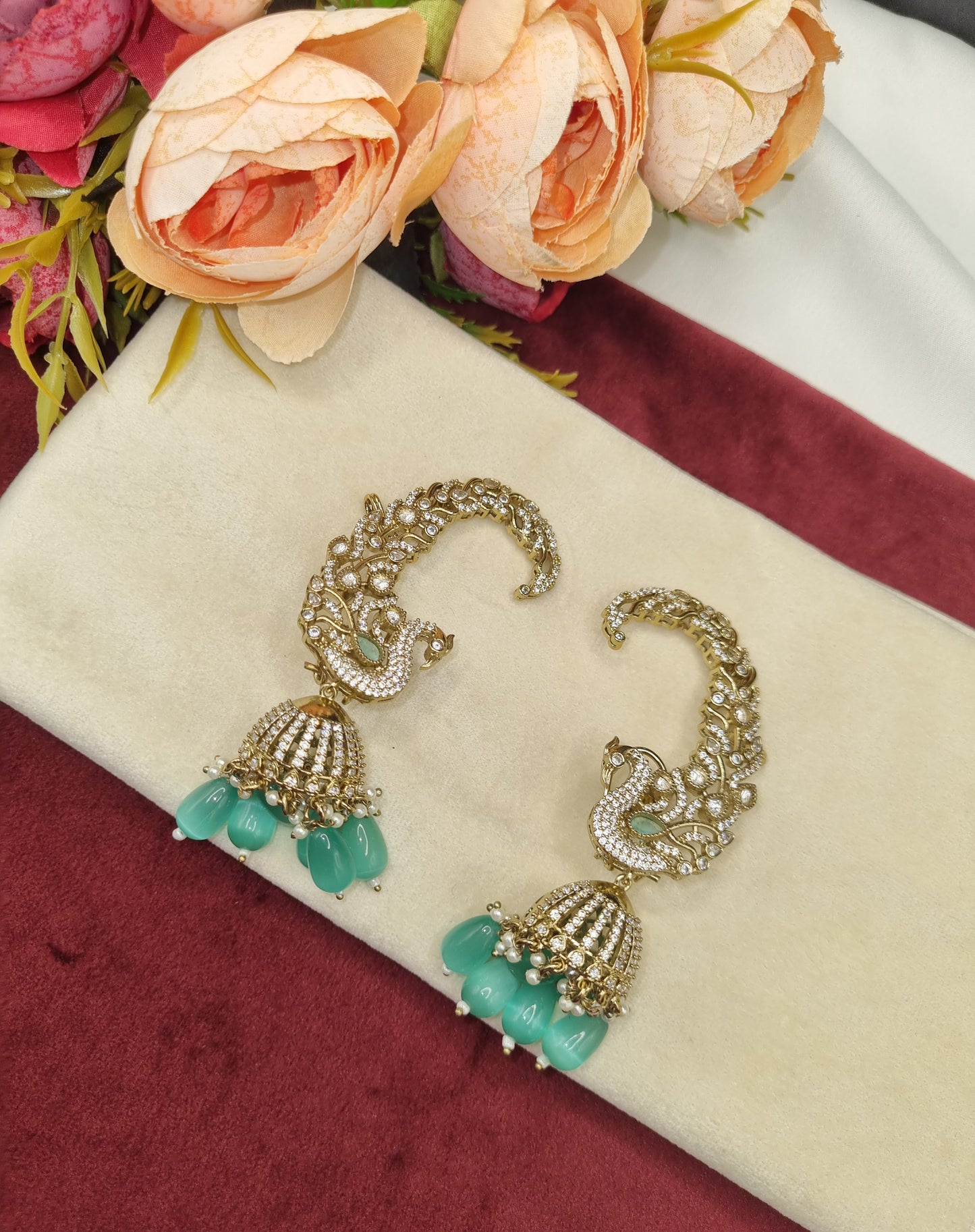 Peacock Jhumka Ear Cuffs