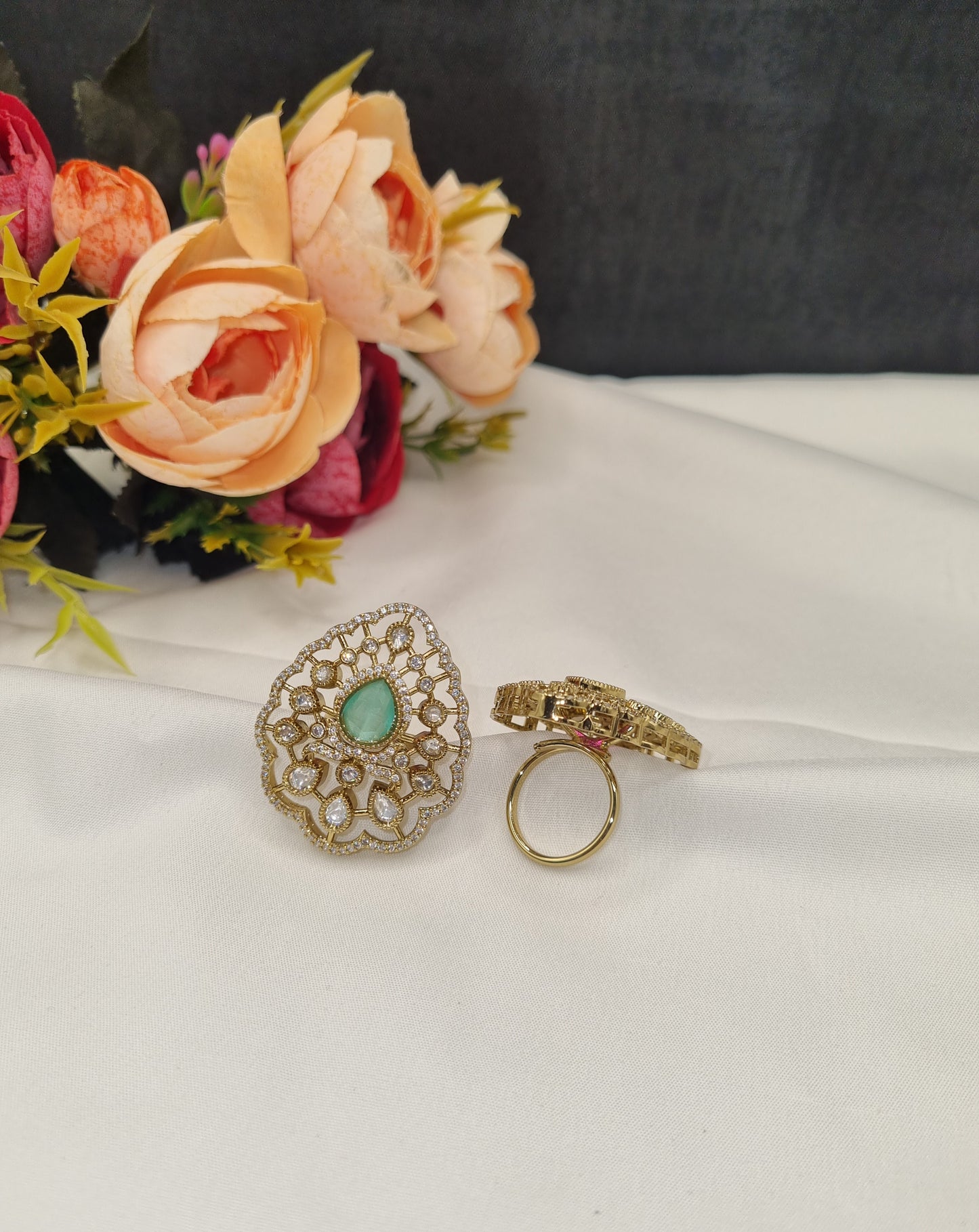 Royal Teardrop Kundan Cocktail Ring