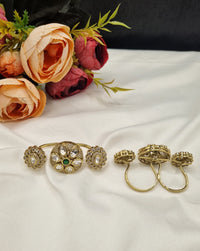 Floral Three-Finger Kundan Ring