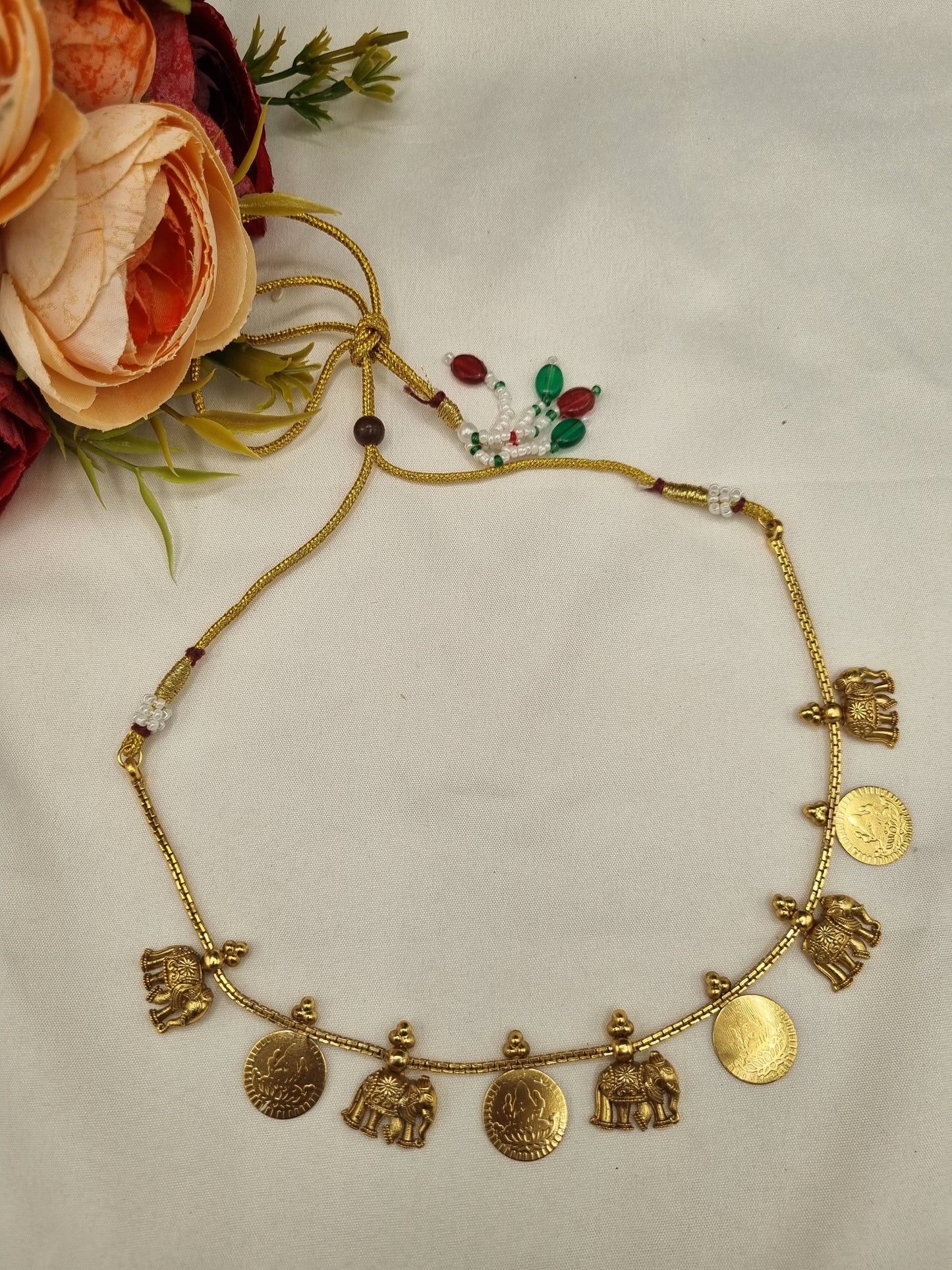 SUTHON STYLE ELEPHANT & COIN CHARM NECKLACE SET