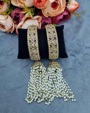 Traditional Kada Bangles with Hanging Pearl Jhumkas