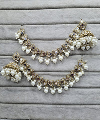 Square Stud Pearl Jhumkas with Ear-to-Hair Chains