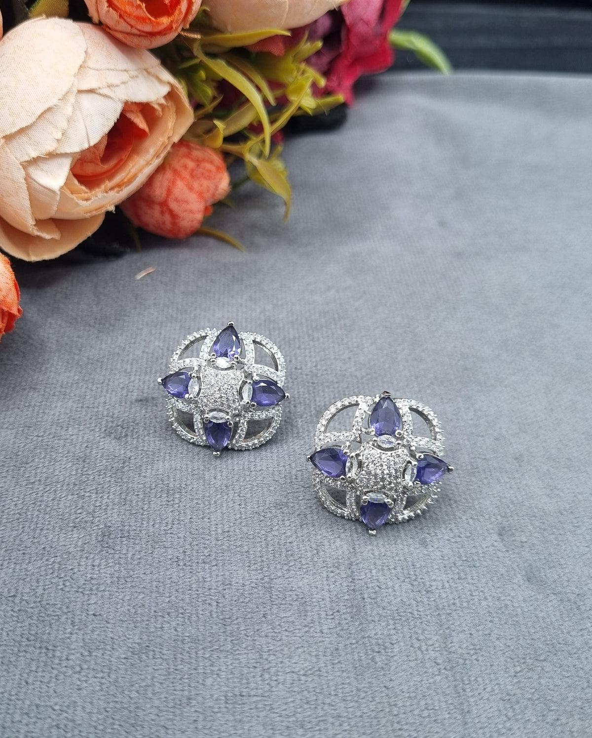 Teardrop Cluster American Diamond Stud Earrings