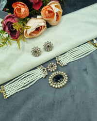Traditional Multi-Layer Pearl Choker Set with Floral Studs