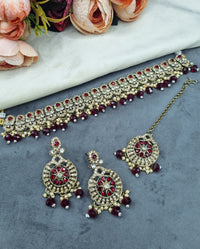 Handcrafted Wedding Choker Set with Statement Drop Earrings & Tikka