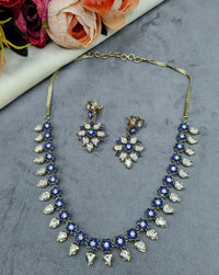 Floral American Diamond Necklace & Drop Earrings Set