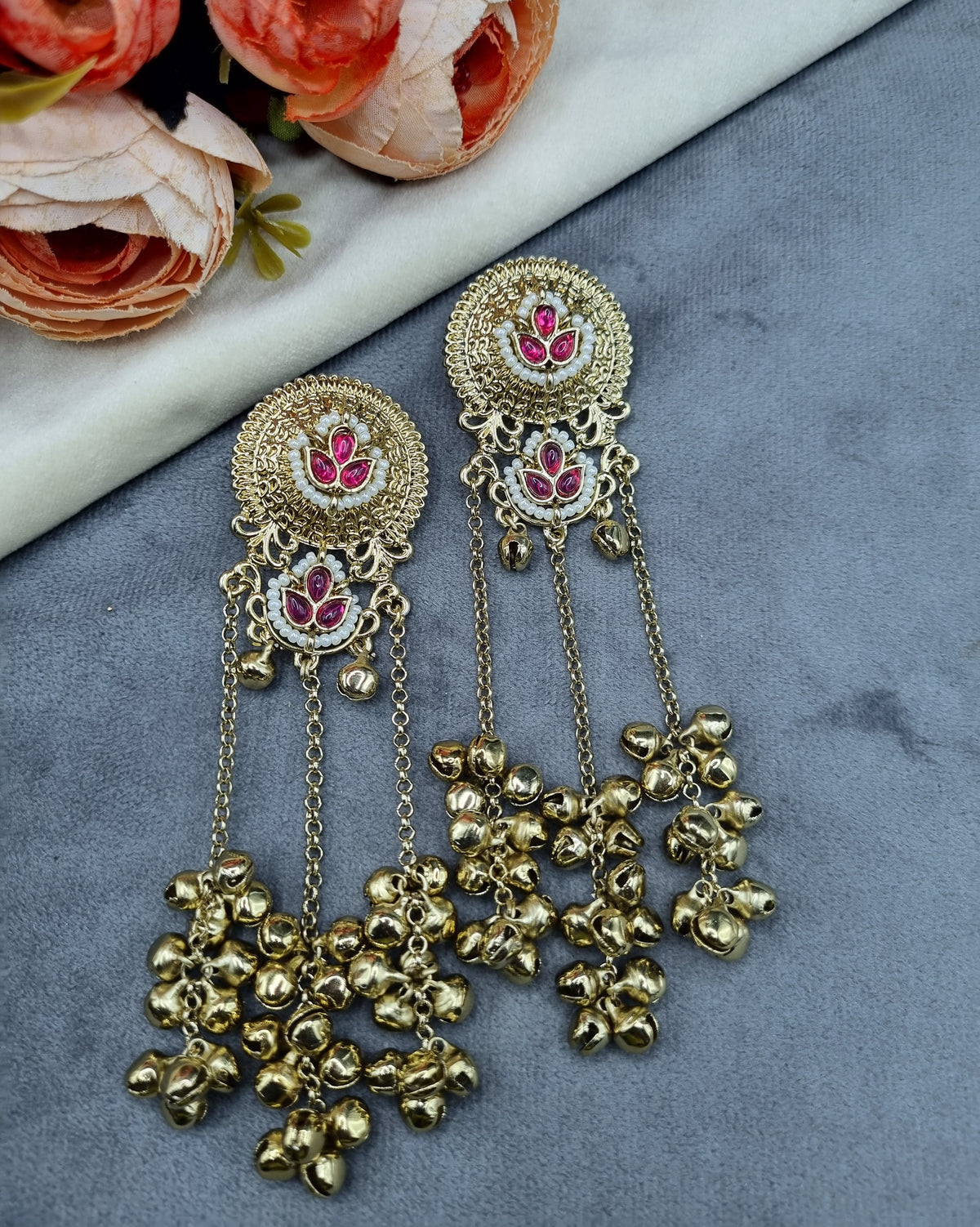 Ghungroo Tassel Floral Drop Earrings