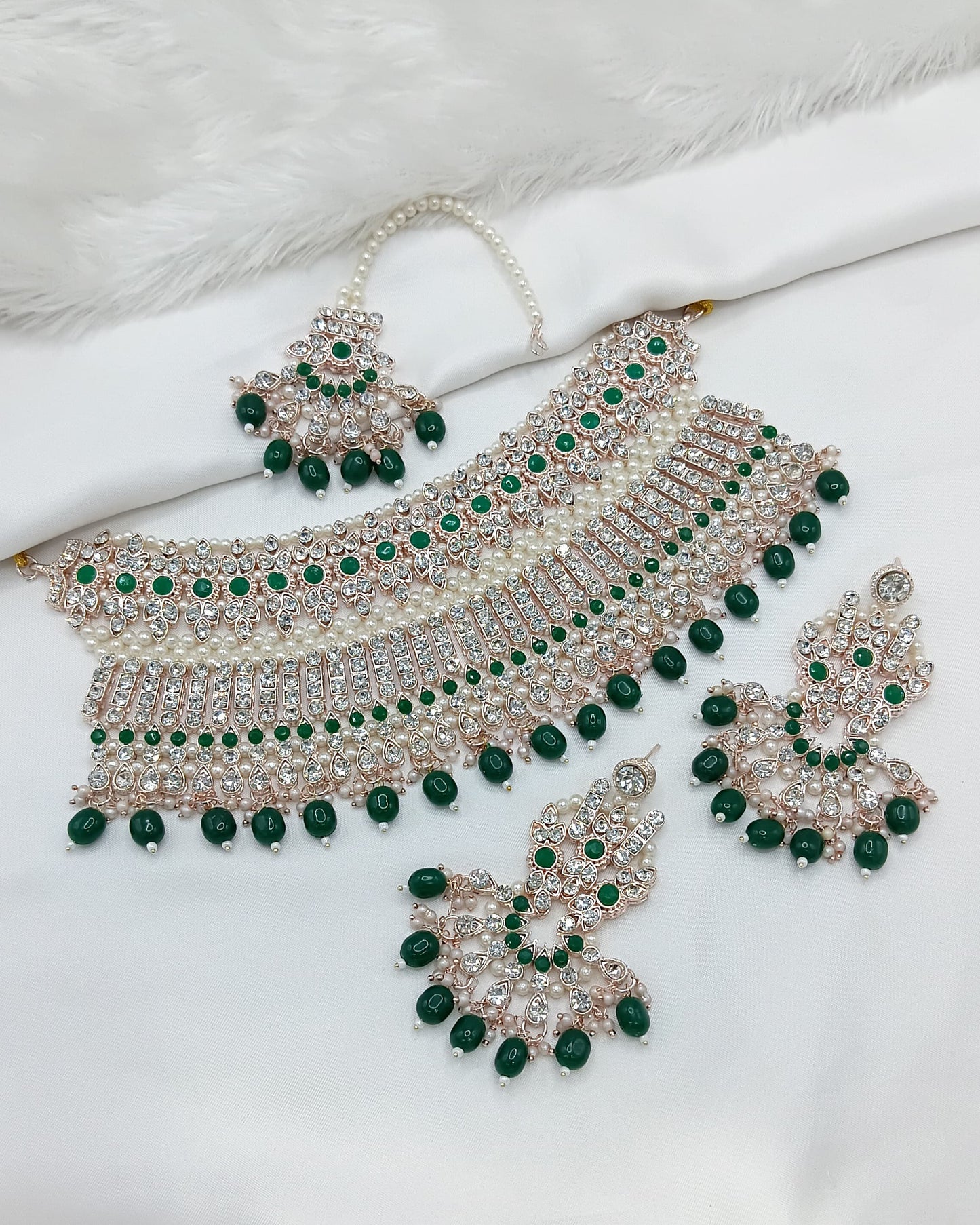 Purple Multi-Layered Pearl Choker Set with Maang Tikka