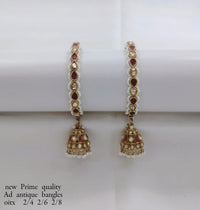 Antique Gold-Plated Bangle with Stones and Pearl Jhumka Drops – Prime Quality