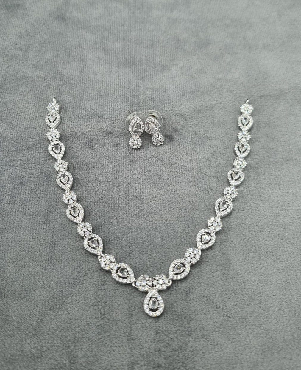 Rhodium-Plated Pear-Drop & Floral Necklace Set