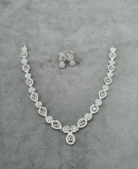 Rhodium-Plated Pear-Drop & Floral Necklace Set