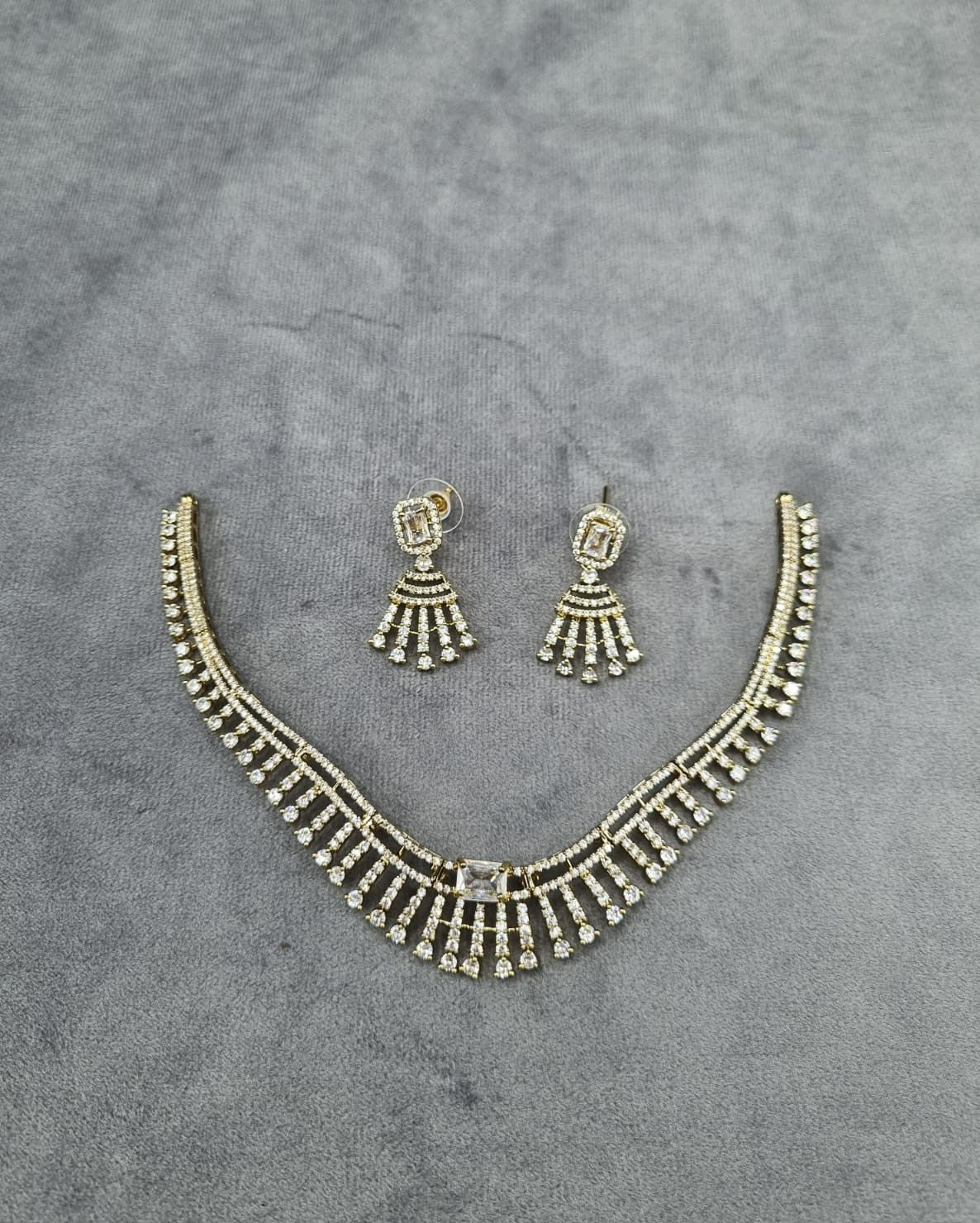 Radiant Zirconia Fan-Drop Necklace & Earrings Set