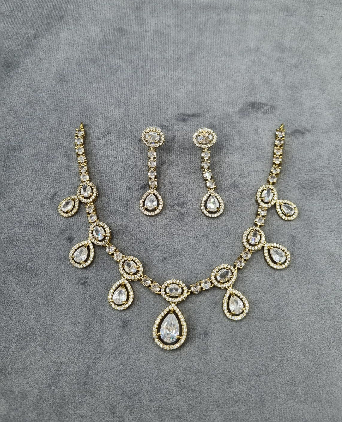 Gold Plated AD Stone Teardrop Jewelry Set