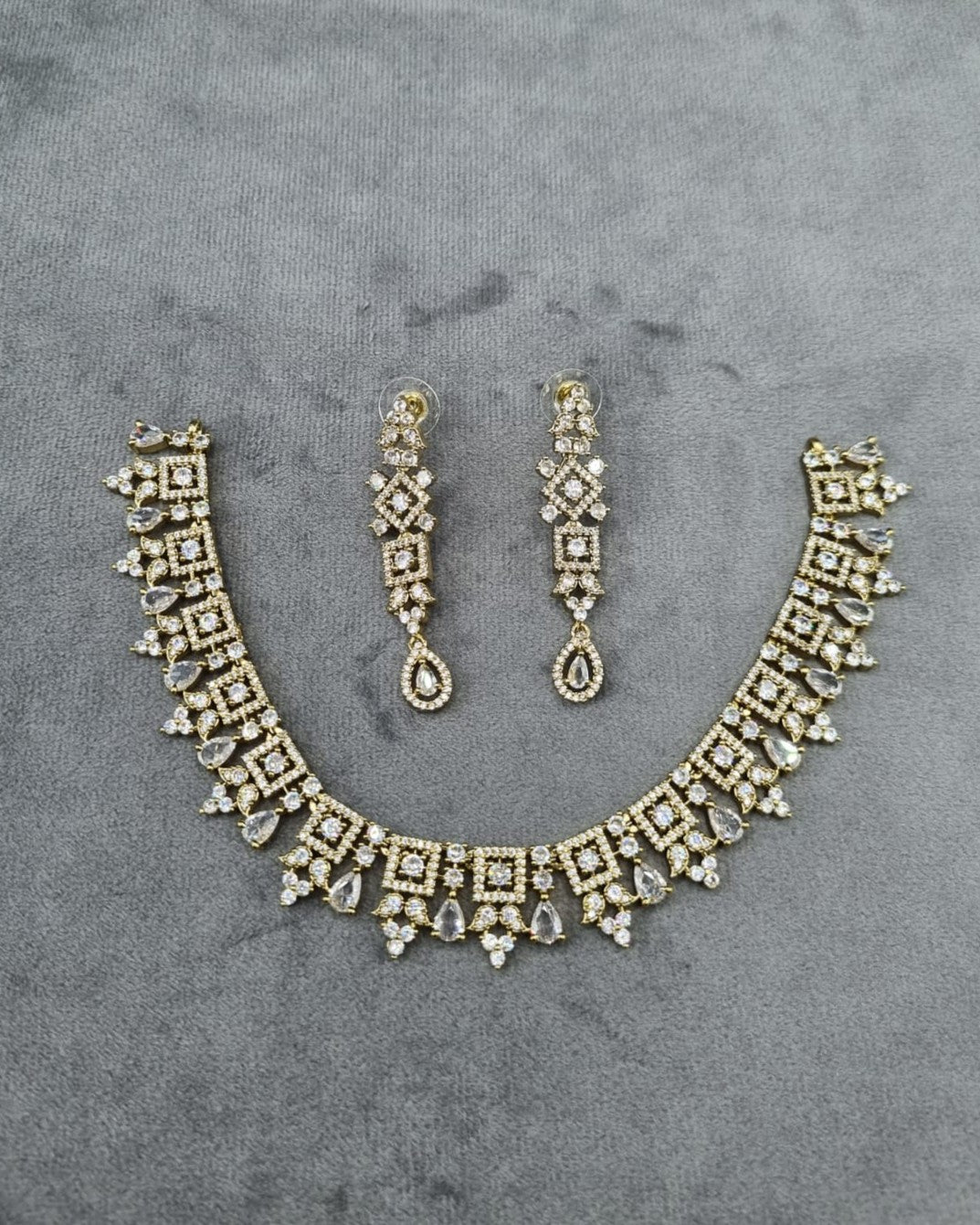 Antique Gold Geometric Square & Teardrop Necklace Set