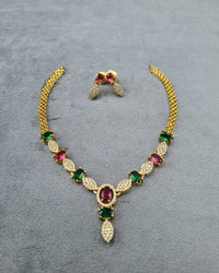 Vibrant Multi-Stone Necklace with Matching Studs