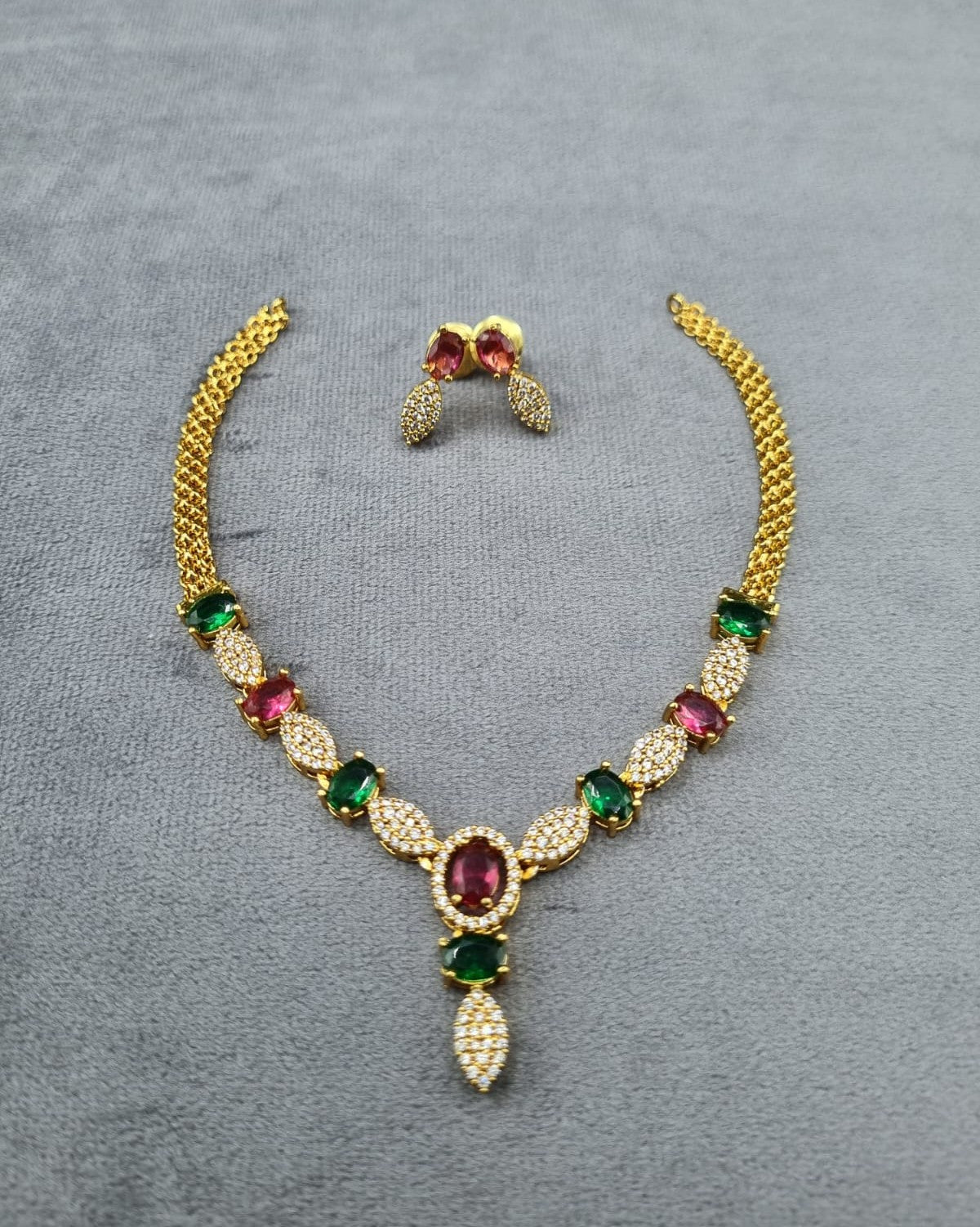 Vibrant Multi-Stone Necklace with Matching Studs