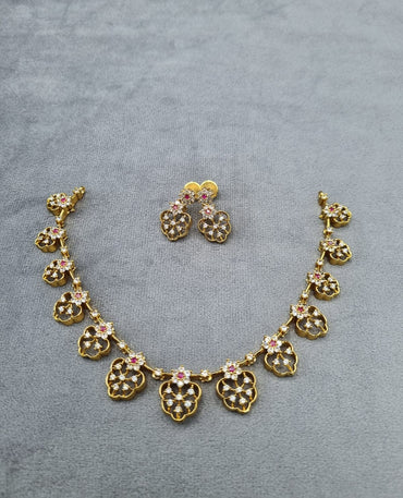Sparkling Floral Link Necklace Set