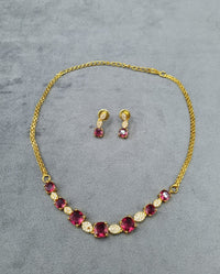 Ruby Red AD Square Stone Necklace  Earrings
